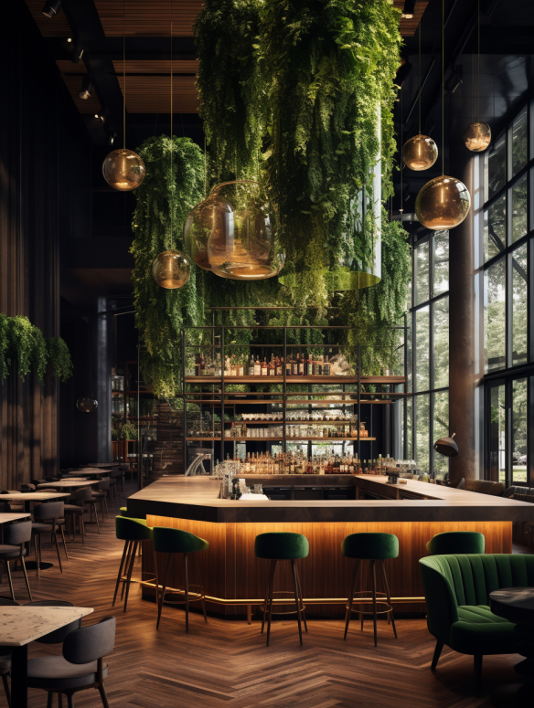 Modern Luxury Meets Nature: The Emerald and Wood Coffee Shop Design